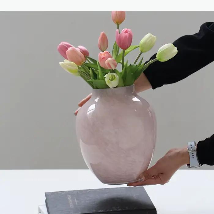Vase en verre dégradé rose, pots de plantes, décoration de table, fleurs artificielles, arrangement floral décoratif, vases, décoration esthétique de la pièce