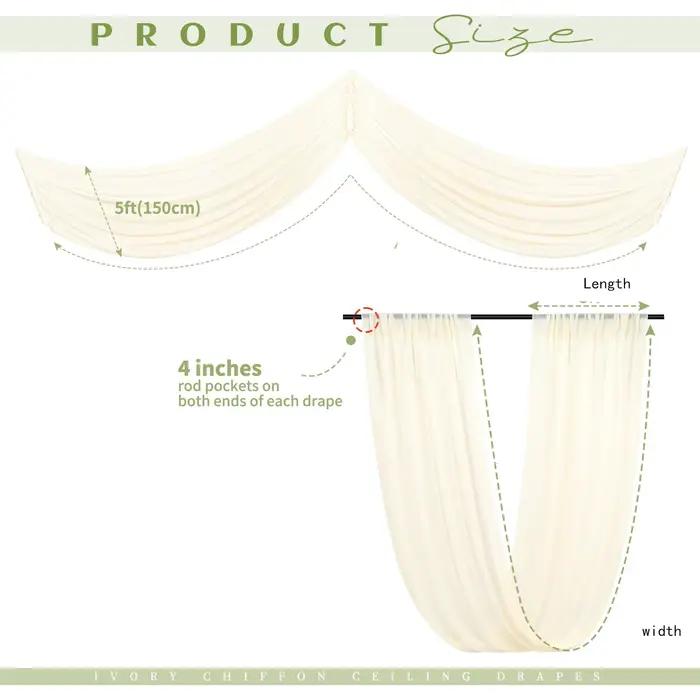 Rideaux de plafond en tissu blanc transparent pour décoration de toit d'arc de mariage