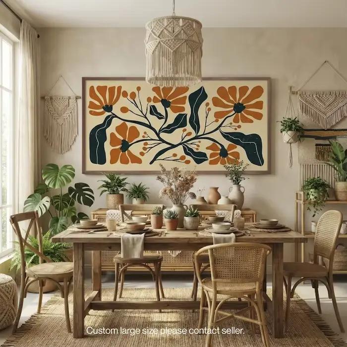 Impression sur toile florale abstraite moderne style bohème