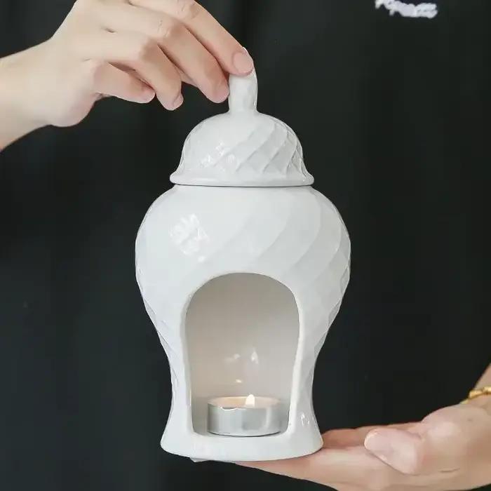 Brûleur d'aromathérapie en céramique pour gingembre, encens et bougies, lampe à huile domestique, et décorations polyvalentes en forme de pot