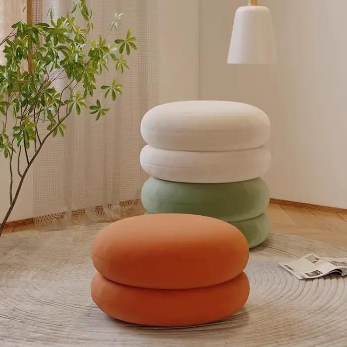 Petit tabouret de salon en laine d'agneau, banc rond domestique, tabouret de canapé pour enfants, tabouret bas, tabouret simple pour chaussures