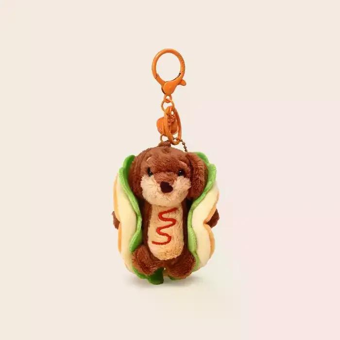 Porte-clés Teckel Mignon, Porte-clés Chien Teckel Hamburger, Breloque de Sac en Peluche, Accessoire Double Fonction, Adorable Chaîne à Clés