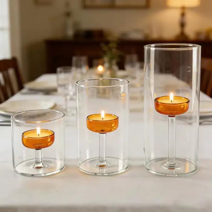 Porte-bougie en verre de style européen romantique, base solide transparente, support de bougie résistant à la chaleur, coupelle pour bougies parfumées, banquet