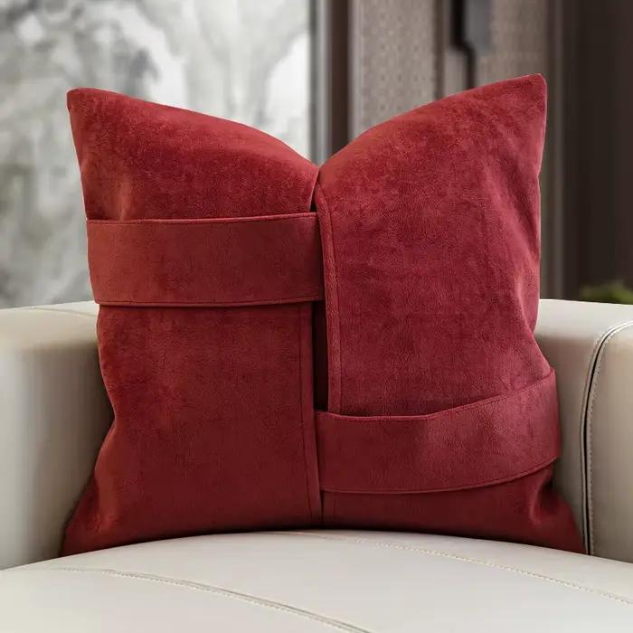 Housse de coussin de luxe design 30x50 45x45 50x50cm Rouge vin Noir Couture carrée Taie d'oreiller pour la maison Hôtel Lit Salon Canapé