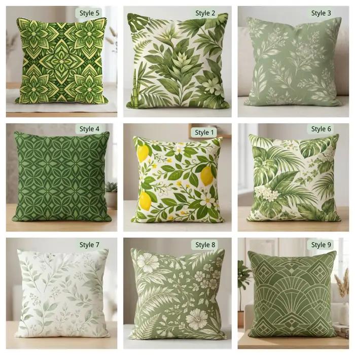 Housse de coussin botanique vert sauge