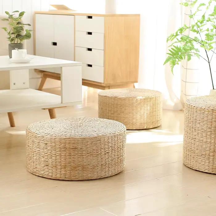 Coussin de siège Futon tissé en paille fait à la main, tatami de style japonais, tapis de méditation, balcon extérieur, petit coussin de loisirs