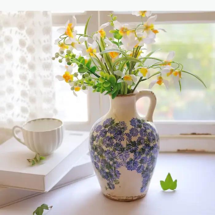 Vase en porcelaine bleue et blanche, pot rétro en céramique, fleurs bleues peintes à la main, pot de fleurs hydroponique, accessoires de décoration pour la maison