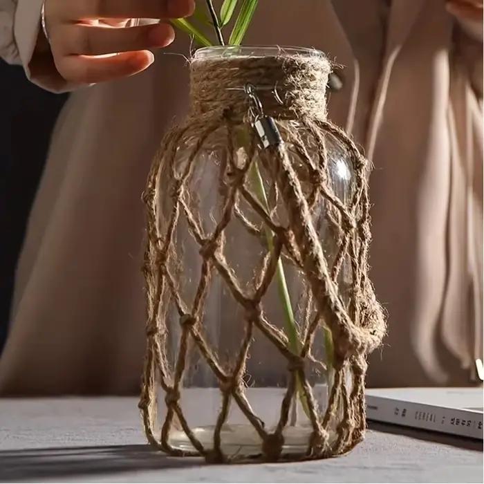 Vase suspendu Vintage en corde de chanvre