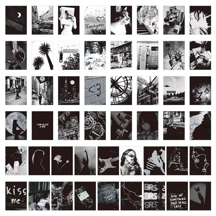 Kit de collage mural esthétique noir et blanc, 50 feuilles, impressions photo vintage pour décoration de chambre indie, autocollants Story Store
