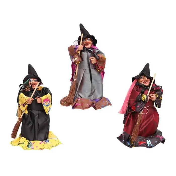 Ornements de sorcière créatifs DIY pour Halloween figurines de sorcière faites à la main avec balai accessoires de balai de sorcière décoration de scène pour fan de culture populaire et univers fantastique