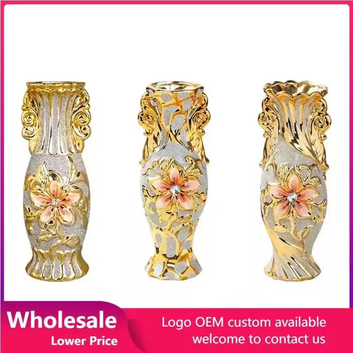 Vase en céramique vintage européen élégant en porcelaine plaquée or pour décoration de mariage et intérieur occasions spéciales
