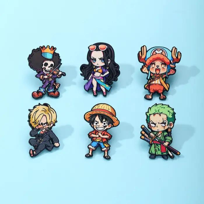 Ensemble de 6 broches de personnages de dessins animés ONE PIECE, version Q, incluant Monkey D. Luffy, Roronoa Zoro, Sanji, Brook, cadeau pour amis