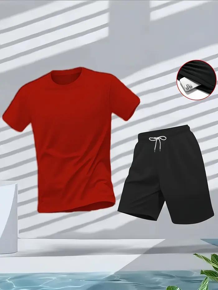 Costume pour hommes, ensemble 2 pièces, mode loisirs, confortable, comprenant T-shirts et shorts, adapté aux activités de sport et de Fitness, été