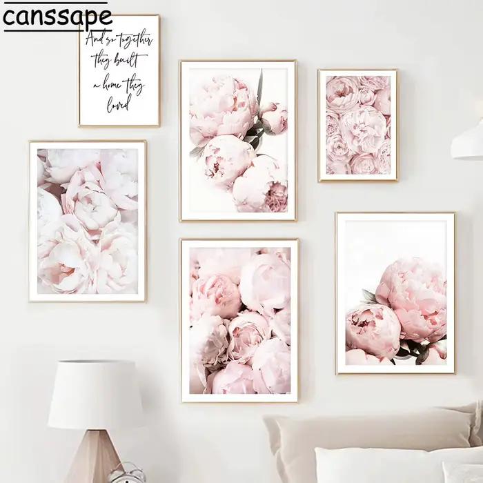 Toile avec fleurs roses et pivoines impression sur toile moderne rectangle vertical pour salon chambre cuisine à offrir occaions spéciales