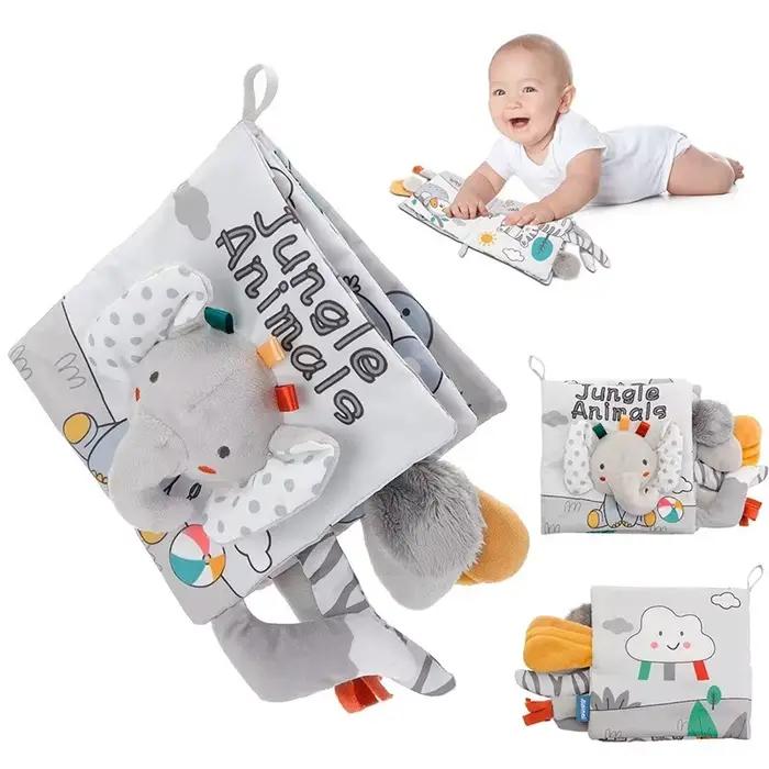 Livre pour bébé en tissu doux avec pages au toucher et au toucher – Livre sensoriel mignon pour bébés de 0 à 6, 6 à 12 à 18 mois avec cadeau froissé pour nouveau-né