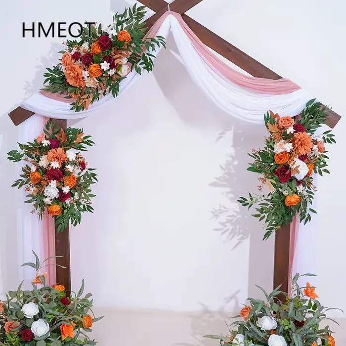 Série de couleurs d'automne avec décoration de rangée de fleurs vertes, cadre d'arrière-plan de mariage, accessoires d'arrangement Floral de scène d'événement H863634