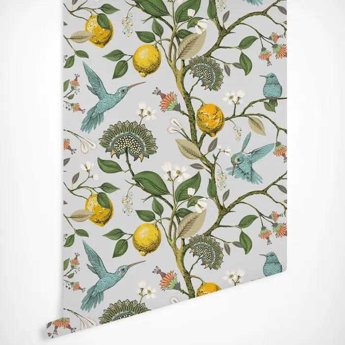 Bandeau de Papier Peint Colibri avec Branche de Citron Design Scandivane Moderne Respectueux de l'Environnement pour Salon Occasions Spéciales