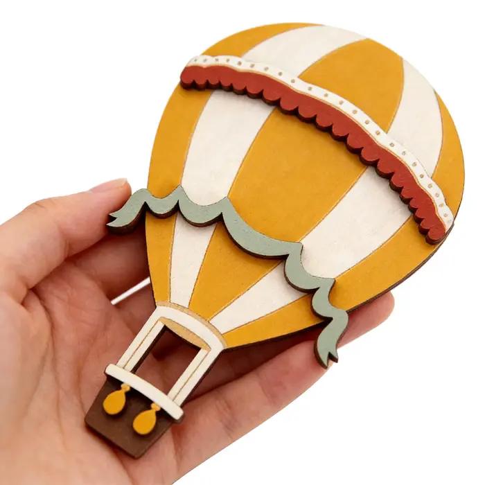 Lot de 3 décorations murales pour chambre d'enfant en forme de montgolfière : Pièces en bois découpées