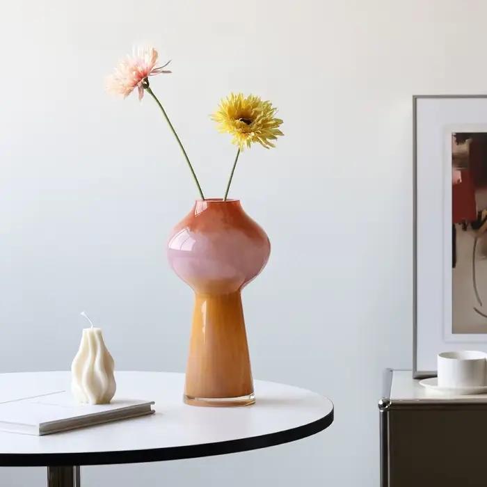 Vase en verre en forme de calebasse dégradé de couleurs vase de table terrarium décoration intérieure pour arrangement floral hydroponique style moderne élégant à offrir