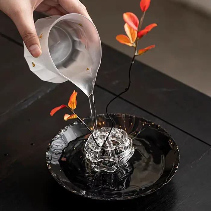 Vase en verre transparent, design inspiré du zen, vase à fleurs hydroponique unique, décoration minimaliste pour bureau, vase de bureau