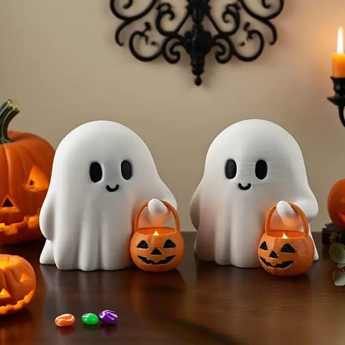 1 pièces mignon citrouille Orange transportant des fantômes Halloween résine intérieur extérieur décoration de fête effrayante avec des yeux et des paniers expressifs