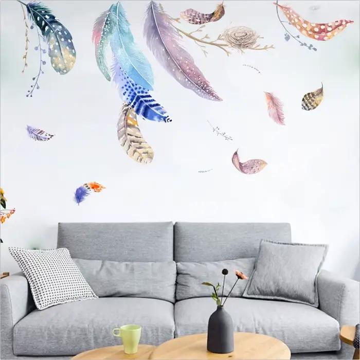 Autocollant mural en plumes colorées pour décoration de salon moderne et élégante à offrir pour améliorer l'intérieur de la maison occasions spéciales