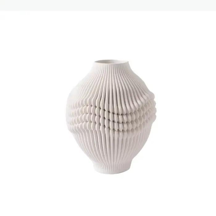 Vase en céramique froissée moderne pour fleurs fraîches ou séchées, vase de table hydroponique, artisanal, pour intérieur, cadeau d'anniversaire ou de mariage