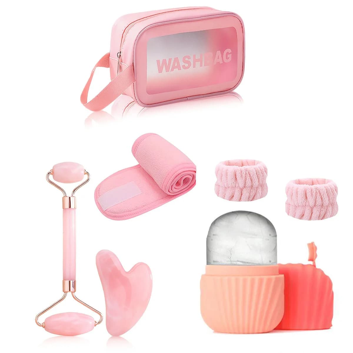 Ensemble de 7 outils de massage facial, comprenant un plateau à glace, une planche gua sha et un ens