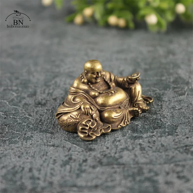 Statue de bouddha Maitreya en Bronze Antique, grand ventre riant, ornement en cuivre, artisanat en l