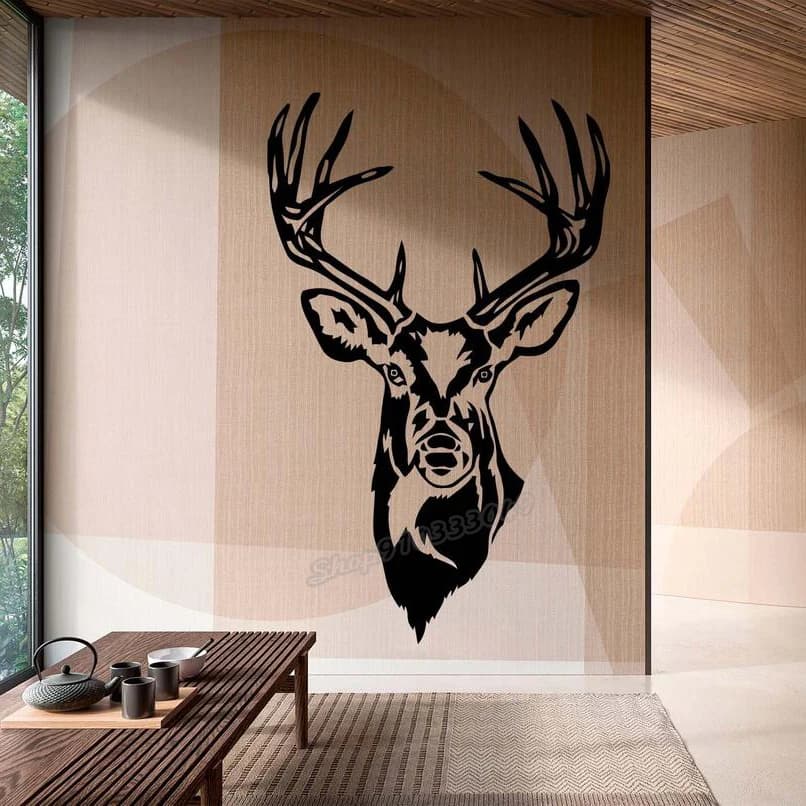 Autocollant mural cerf cornes forêt animal sauvage tête de cerf autocollant mural vinyle Art décalco