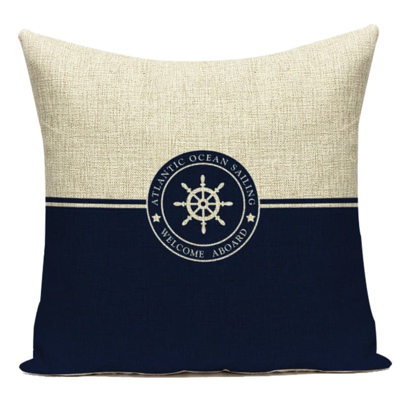 Housse de coussin boussole bleu mer imprimé motif d'ancre bateau marin taie d'oreiller décor canapé-