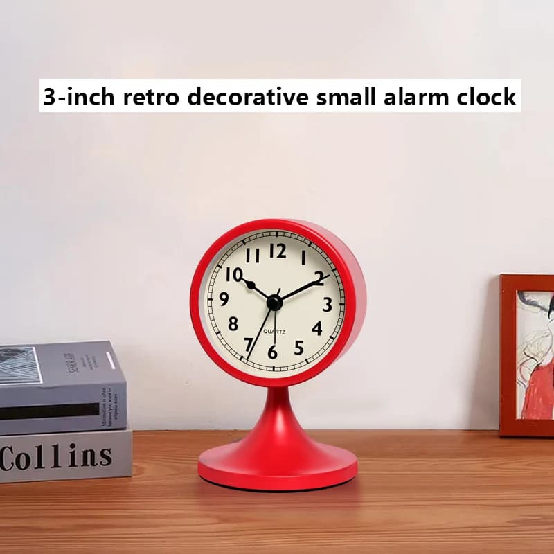 Réveil rond en métal nordique vintage, horloge de table silencieuse créative, veilleuse de chevet po