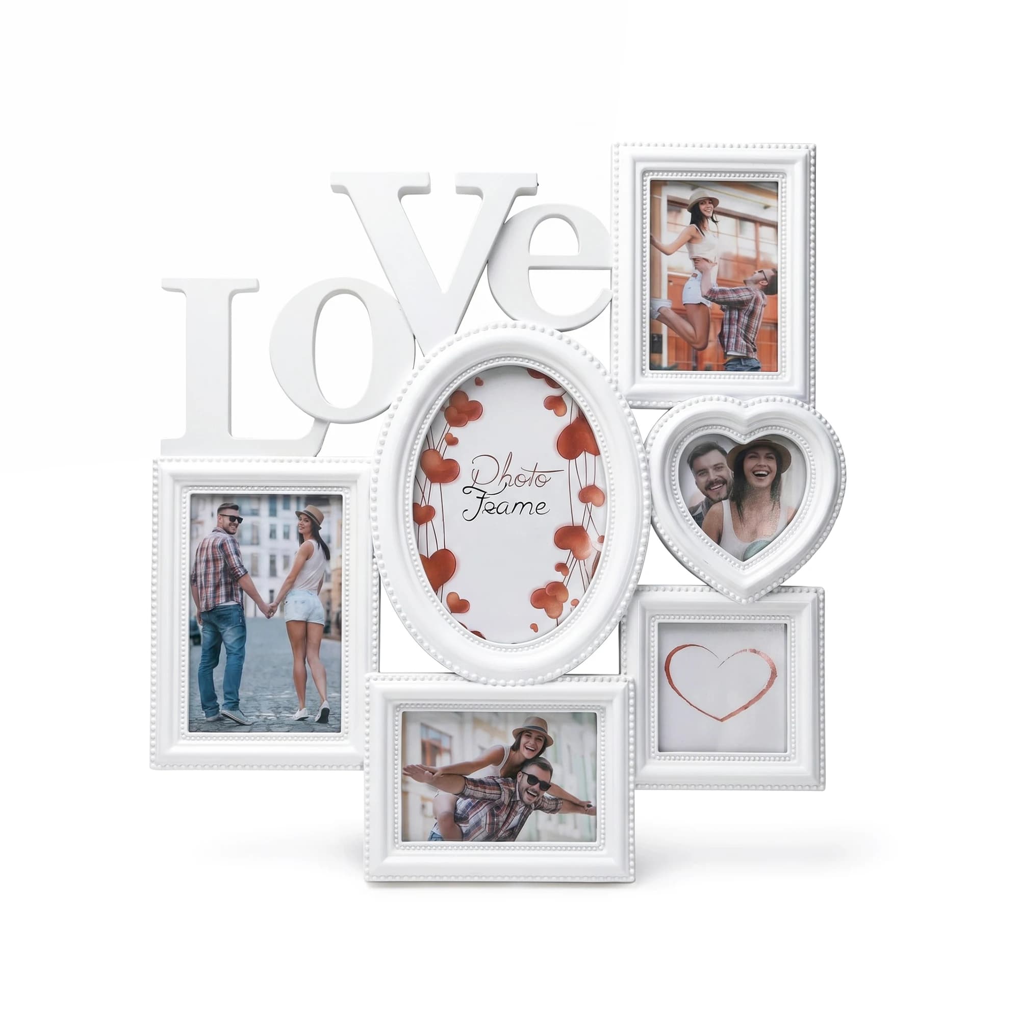Cadres photo collage blancs avec inscription LOVE et face avant en PVC - Cadre mural romantique mult