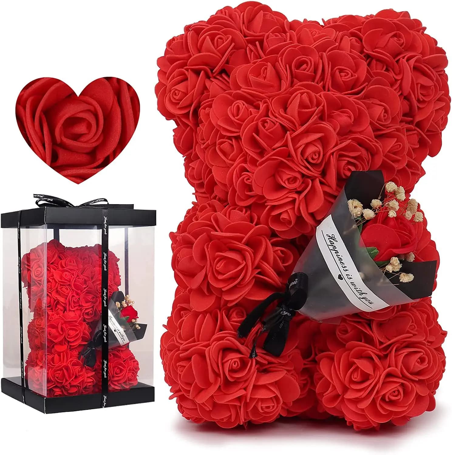 Ours en mousse rose de 25 cm avec bouquet de fleurs artificielles, cadeau romantique et créatif pour