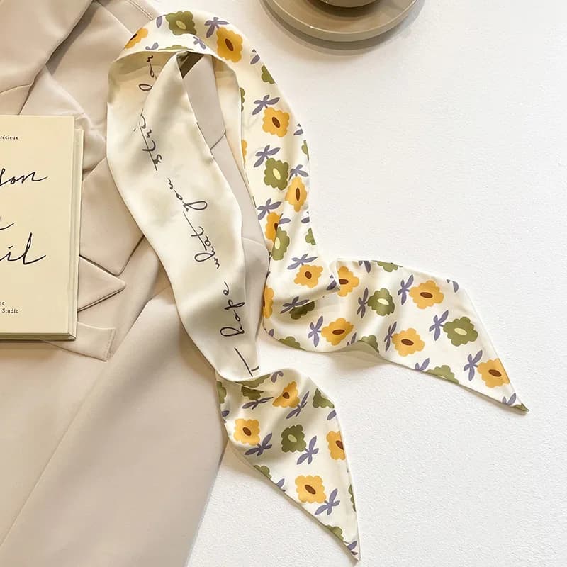 Petit Foulard en Soie de Couleur Jaune KI, Décoration Multifonctionnelle, Accessoires de Sac pour Ch