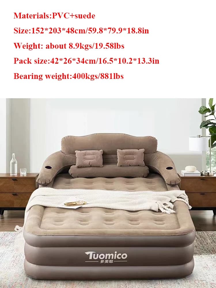 Matelas gonflable pour 2 personnes, coussin d'air intérieur et extérieur, lit de 48cm de haut, pliab