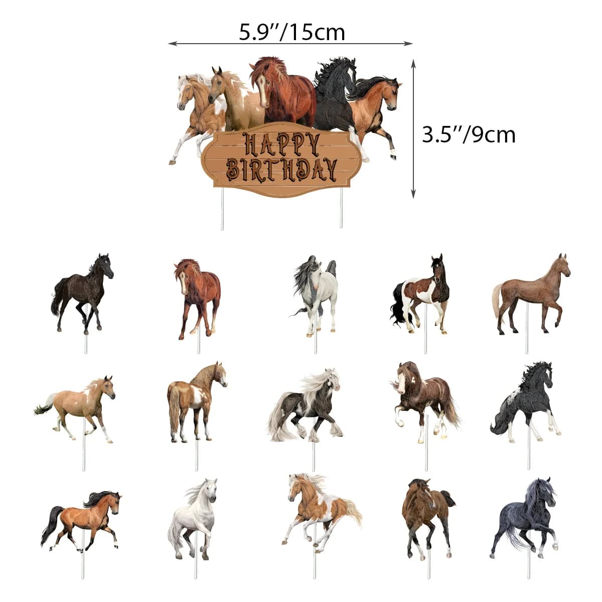 Fournitures de fête d'anniversaire cheval, bannière joyeux anniversaire, garniture de gâteau Chi, ba