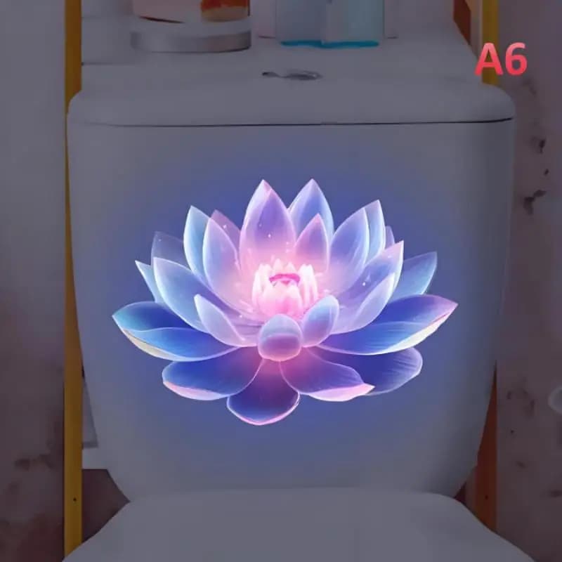 Autocollant de toilette lumineux pour salle de bain, veilleuse Lotus, autocollant mural pour housse 