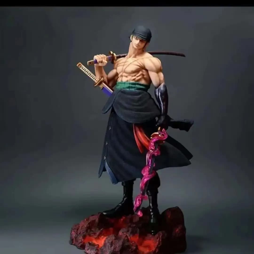 Figurine Anime One Piece : Zoro avec Épée Enroulée - Pose Debout avec Deux Têtes Interchangeables - 