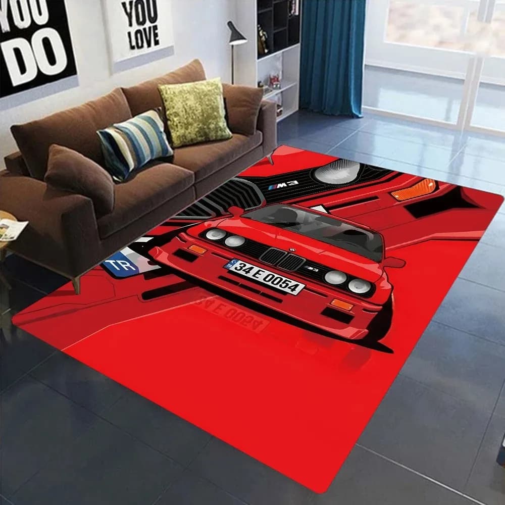 Tapis antidérapant à motif de voiture de course, pour décoration de chambre à coucher, maison, salon