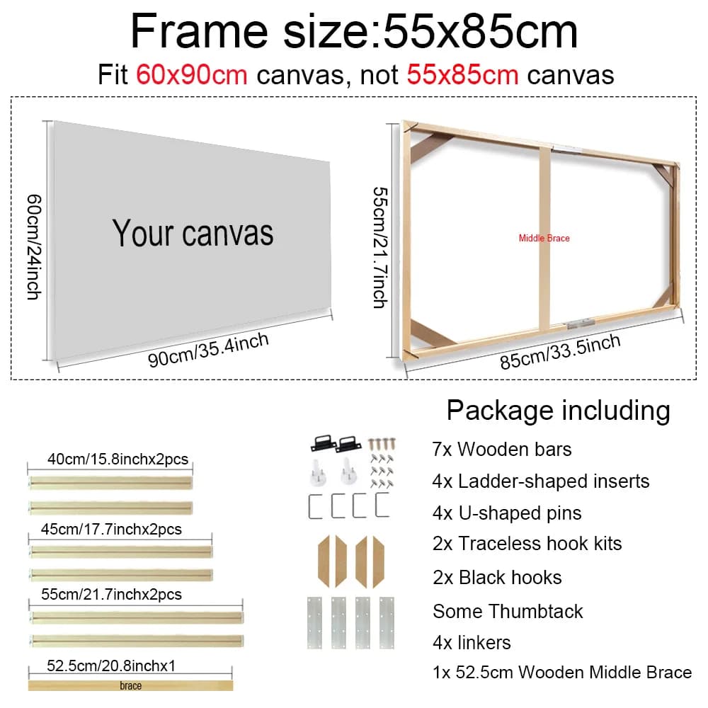 Cadre en bois 55x85cm pour 60x90cm, toile imprimée, peinture diamant, Kit de cadre pour bricolage, i
