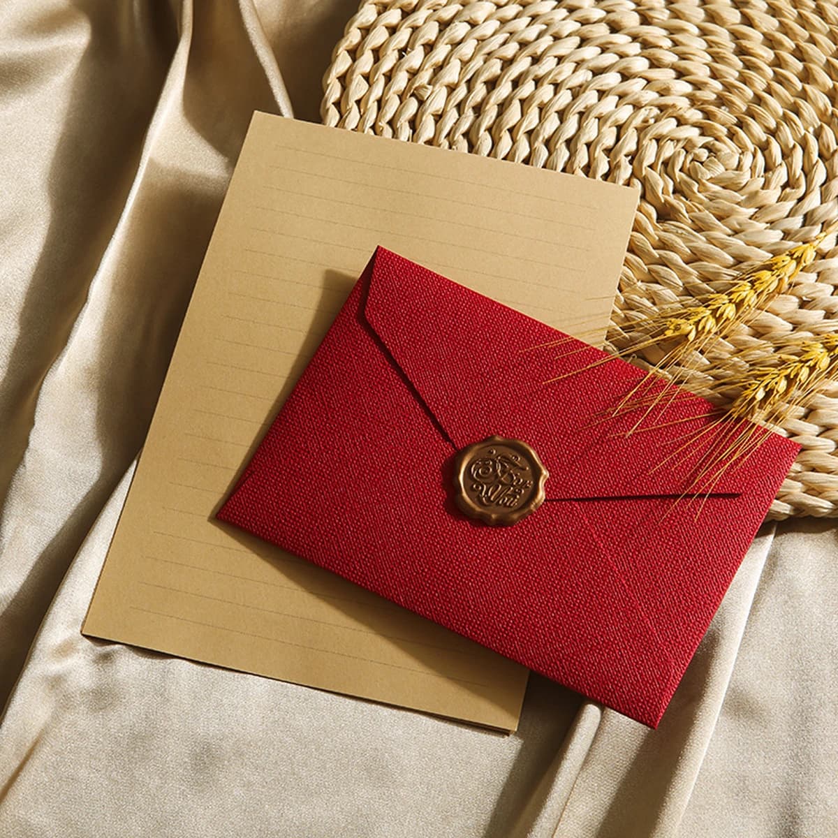 Ensemble de 1/5/10 enveloppes et papiers à lettres en lin de luxe avec sceau de cire - Parfait pour 