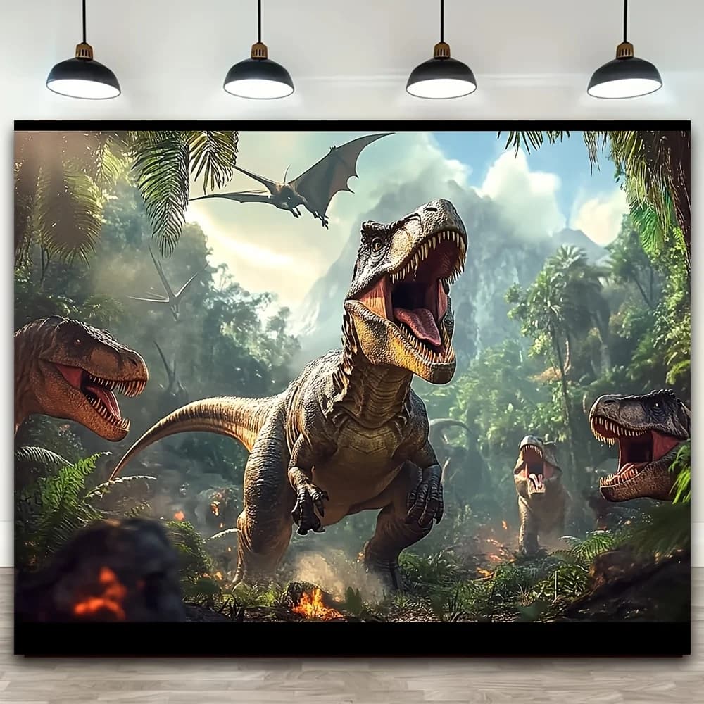 Bannière de fond de jungle dinosaure, adaptée aux fêtes et aux célébrations sur le thème préhistoriq