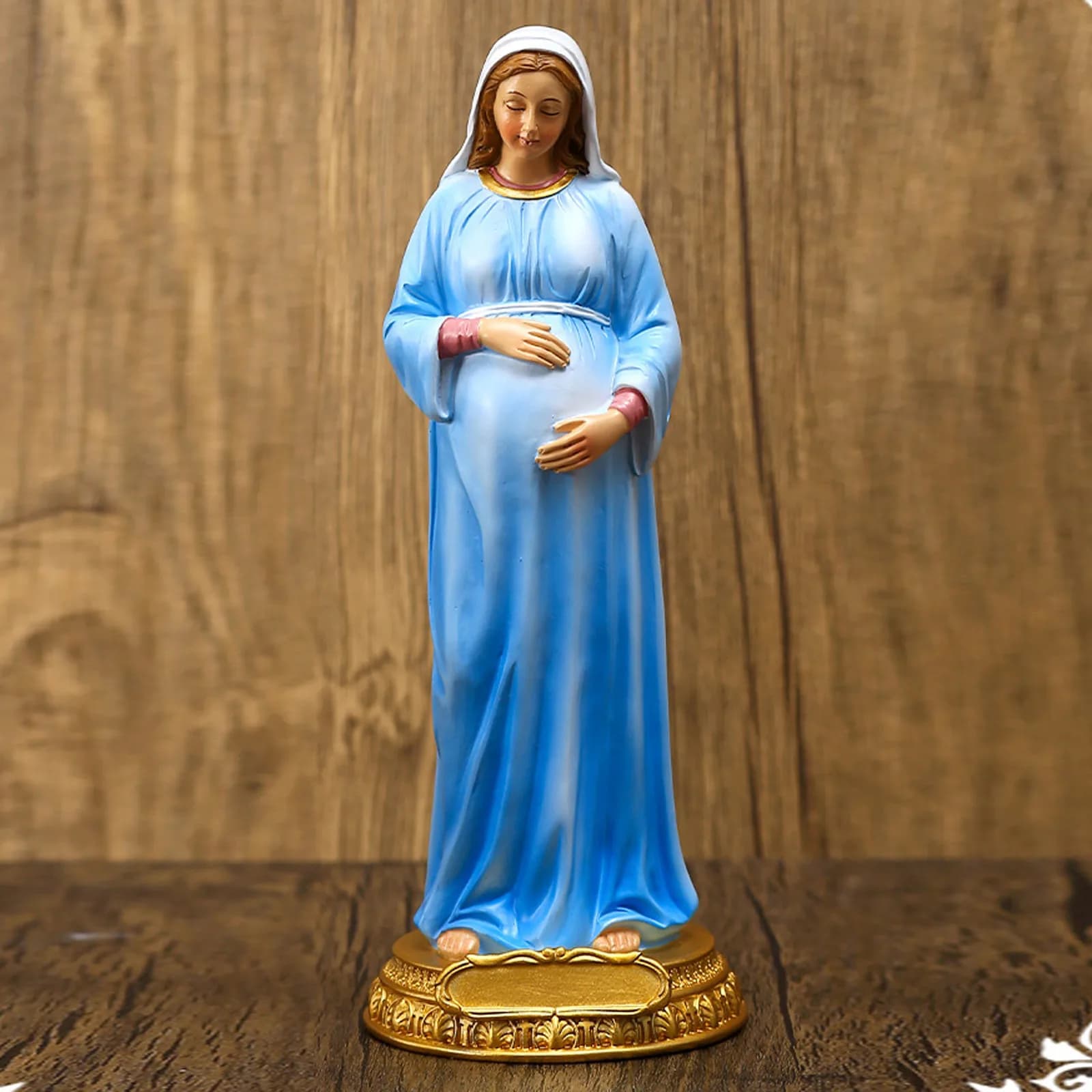 Sculpture vierge marie enceinte, artisanat religieux catholique en résine, Souvenir de grossesse, St