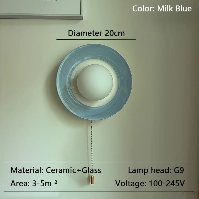Lampes murales vintage colorées pour salon avec interrupteur, appliques murales en céramique bleues 