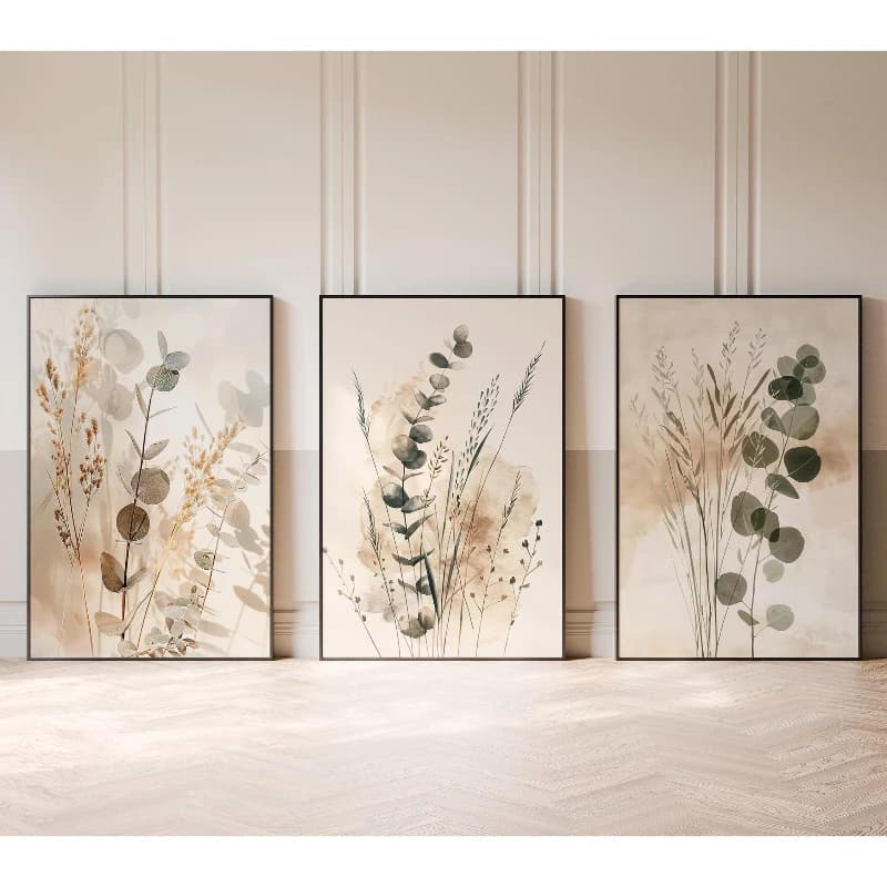 Lot de 3 tableaux muraux botaniques, impressions minimalistes neutres, décoration scandinave pour ch