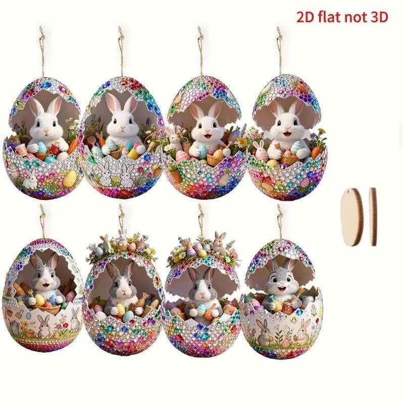 Ensemble de 8 œufs de Pâques en bois décoratifs à suspendre, artisanat DIY 2D, œufs de Pâques simulé