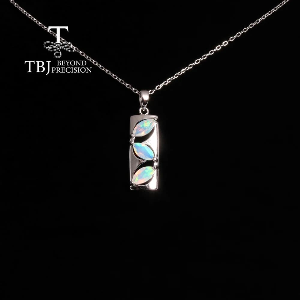 Collier avec pendentif en argent sterling, pierre de naissance d'octobre colorée, opale naturelle, b