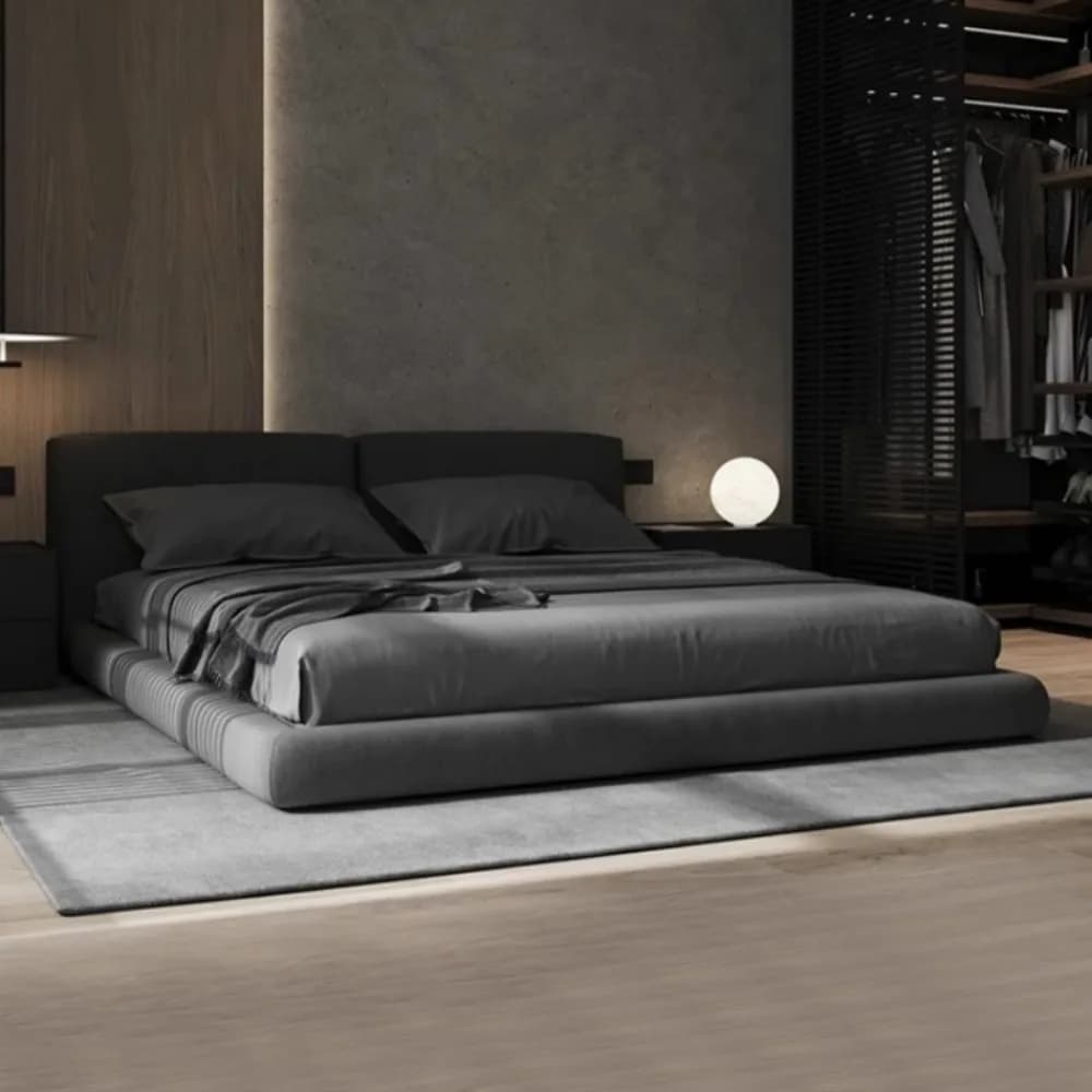 Cadres de lit minimalistes rembourrés, lit Double Queen Size esthétique, tables de chevet modernes, 