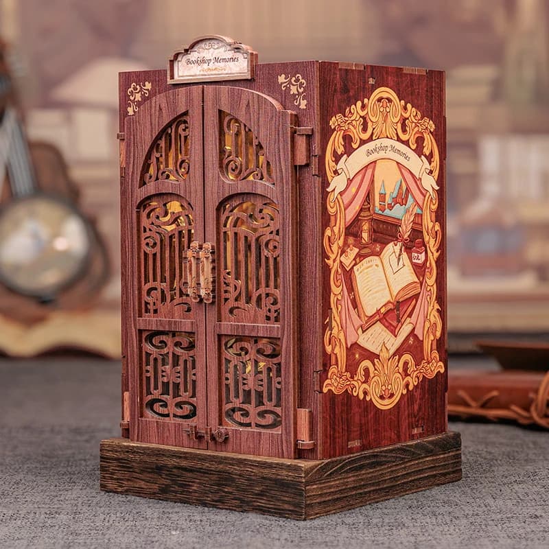 CUTEBEE Kit de coin de livre bricolage maison de poupée en bois Miniature avec étagère légère insére